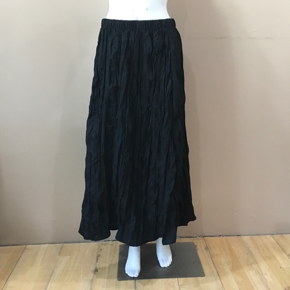Zara Women's Black Pleated Crinkle Maxi Style Long Skirt Size M-L New 4087/251
